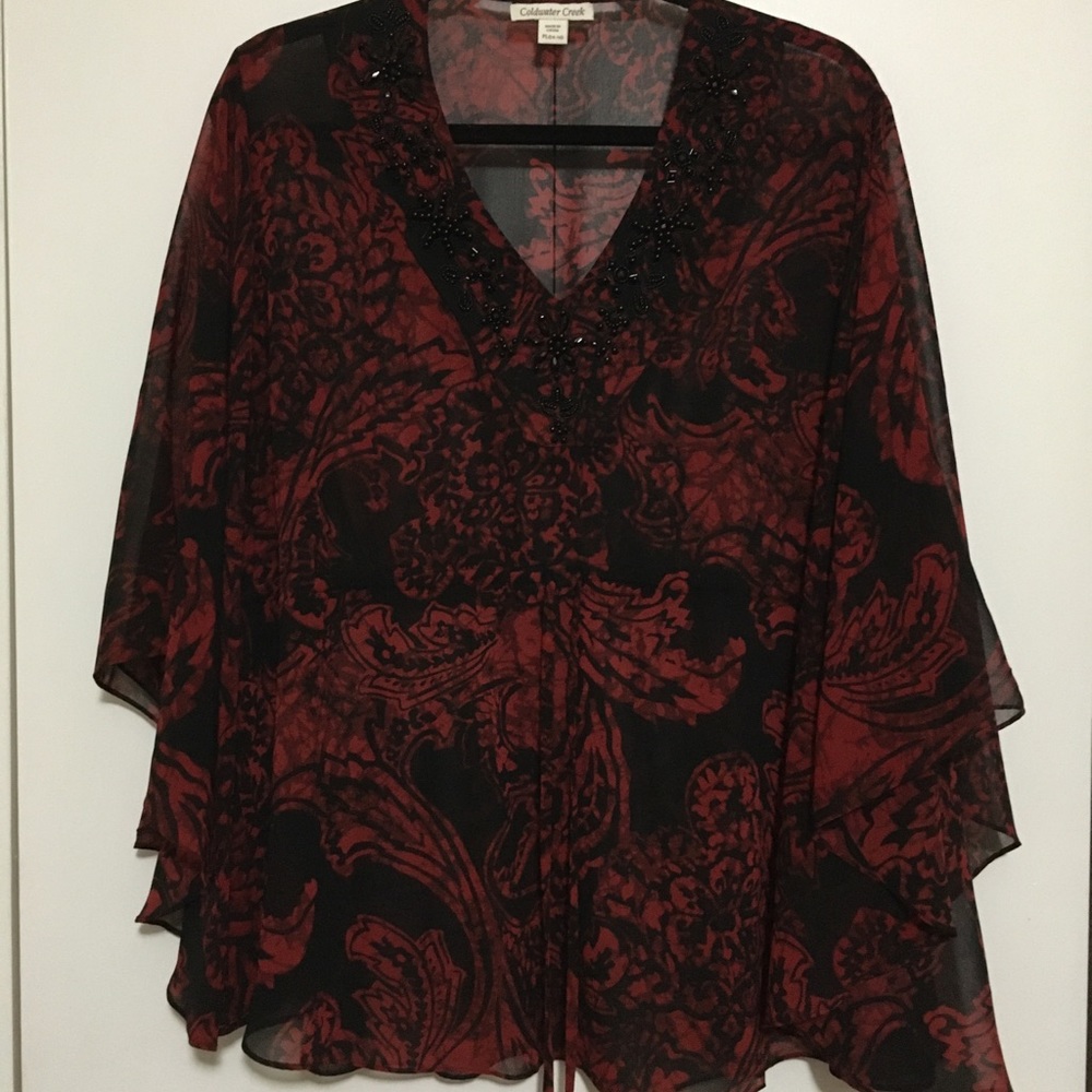 Coldwater Creek Red & Black Beaded top